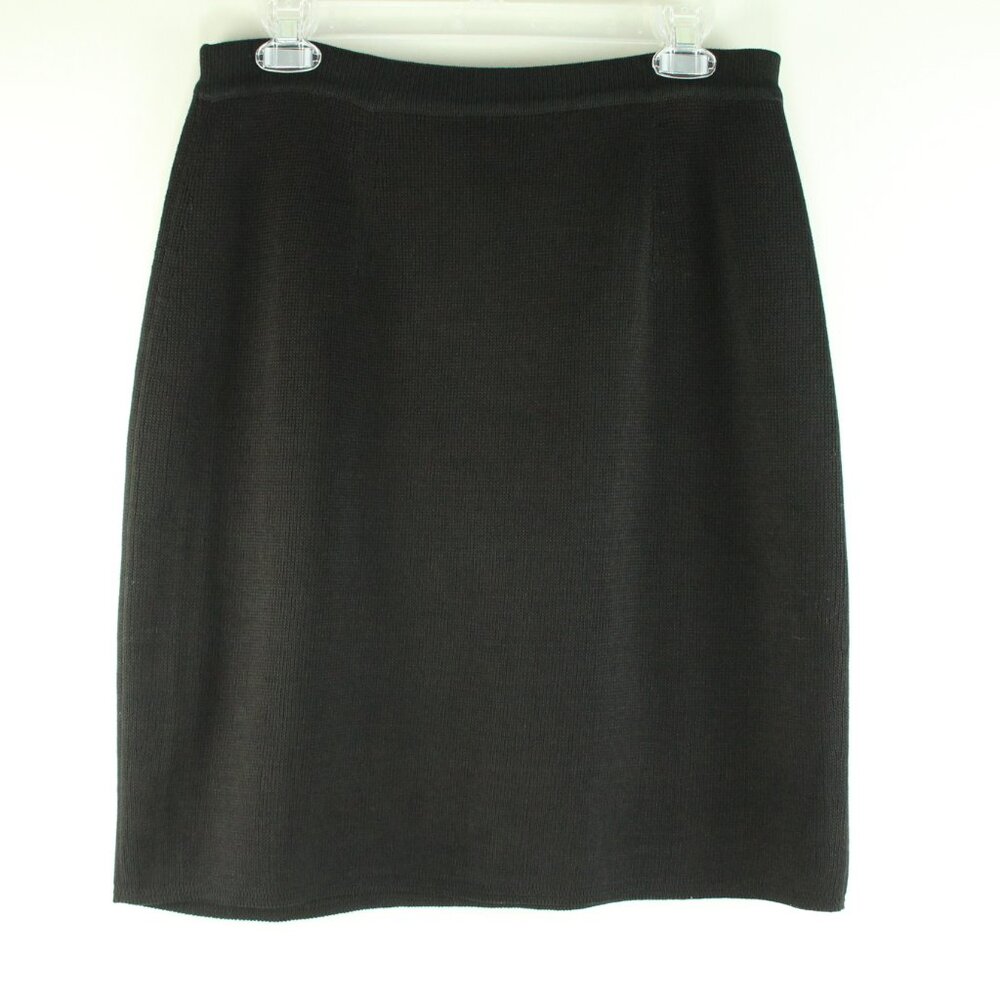 Peruvian Connection Black Pima Cotton Waffle Knit Stretch Straight Mini Skirt L